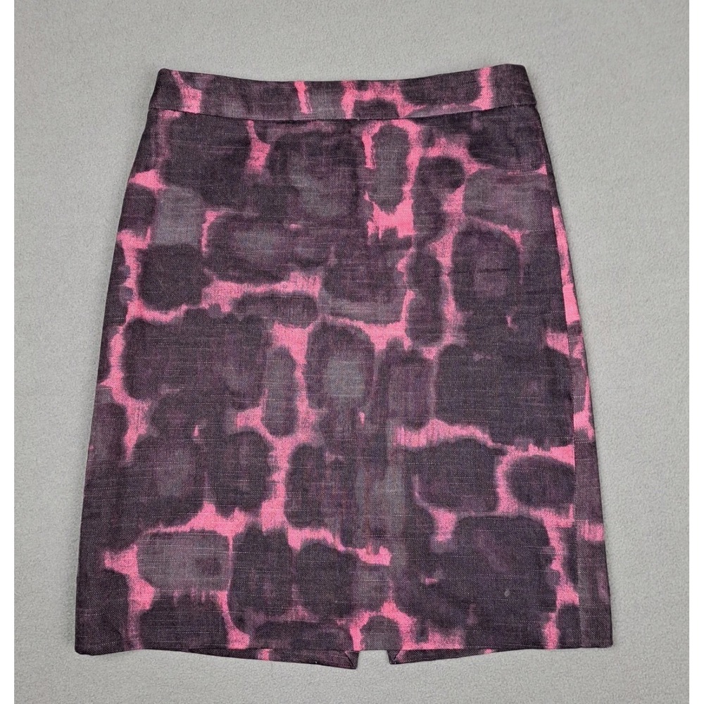 J CREW Linen Skirt Womens 2 Pink Black Pencil Zip Back Funky Preppy Academia